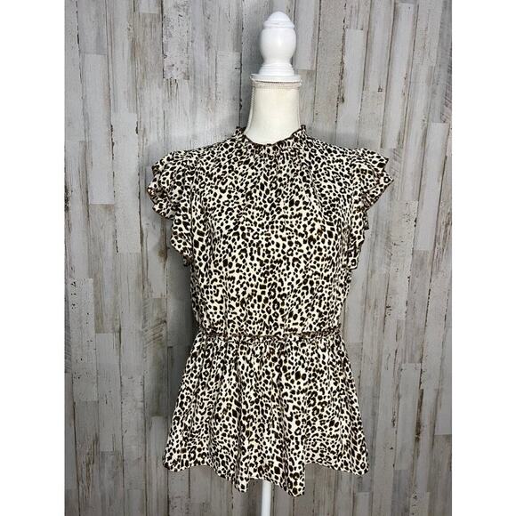 FSLapparel Women's Medium Cheetah Print Ruffle Sleeve Knee Length Dress - Picture 2 of 6